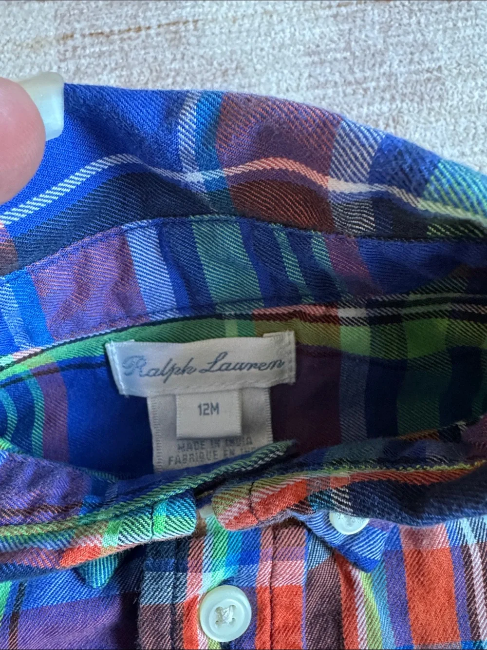 Ralph Lauren Blue Green Orange Plaid Button-Down Shirt size 12M